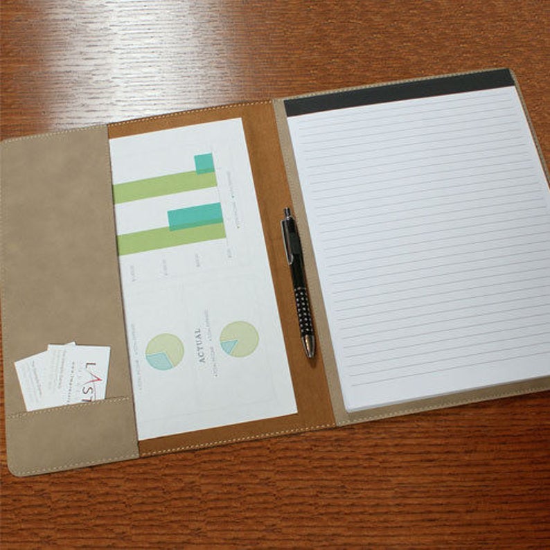 Handwritten Portfolio with Notebook, Pocket & Pen Holder, Engraved Leather Portfolio, Business Gift image 6