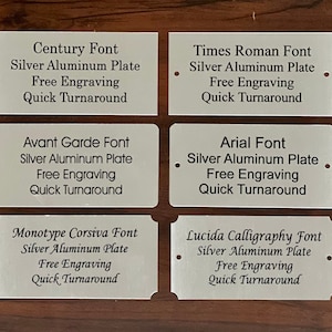 3” x 2” Silver Aluminum Plate w/ Black Print Custom Personalized Plate Adhesive Backed - Trophy Award Gift Sign Label Wedding