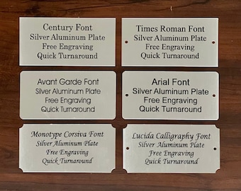 4” x 2” Silver Aluminum Plate w/ Black Print Custom Personalized Plate Adhesive Backed - Trophy Award Gift Sign Label Wedding