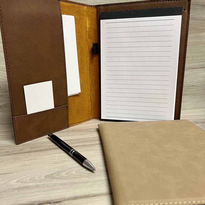 Handwritten Portfolio with Notebook, Pocket & Pen Holder, Engraved Leather Portfolio, Business Gift image 4