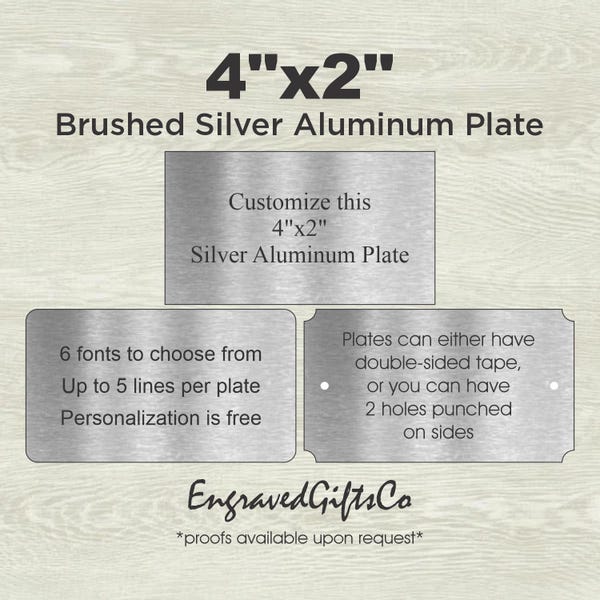 Personalized Silver Aluminum Plate - Custom 4" x 2" Sign