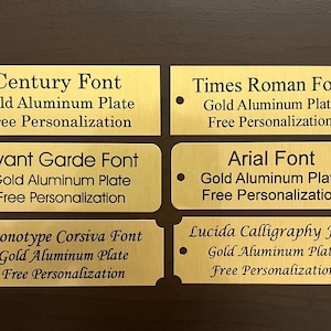 3"x1" Gold Aluminum Plate w/ Black Print Custom Personalized Plate Adhesive Backed - Trophy Award Gift Sign Label Wedding