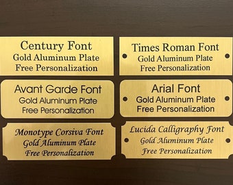 3"x1" Gold Aluminum Plate w/ Black Print Custom Personalized Plate Adhesive Backed - Trophy Award Gift Sign Label Wedding