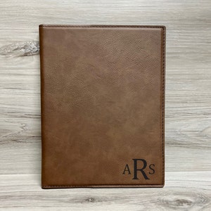 Cartera de monograma con cuaderno, bolsillo y portalápices, cartera de cuero grabada, regalo de empresa