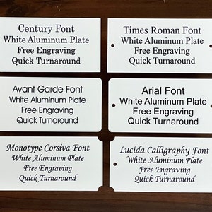 5” x 3” White Aluminum Plate w/ Black Print Custom Personalized Plate Adhesive Backed - Trophy Award Gift Sign Label Wedding