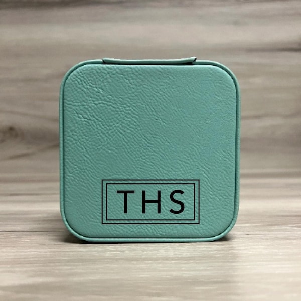 Personalized Leatherette Travel Jewelry Box with Boxed Initials Design