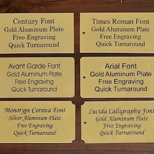 5&quot; x 3&quot; Gold Aluminum Plate w/ Black Print Custom Personalized Plate Adhesive Backed - Trophy Award Gift Sign Label Wedding