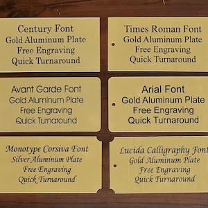 5" x 3" Gold Aluminum Plate w/ Black Print Custom Personalized Plate Adhesive Backed - Trophy Award Gift Sign Label Wedding