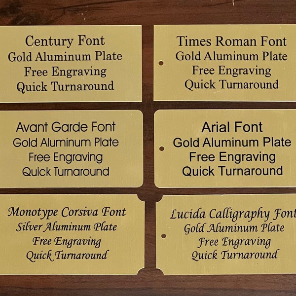 5" x 3" Gold Aluminum Plate w/ Black Print Custom Personalized Plate Adhesive Backed - Trophy Award Gift Sign Label Wedding