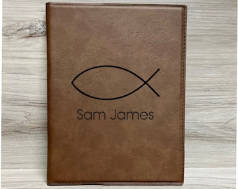Fish Portfolio with Notebook, Pocket & Pen Holder, Engraved Leather Portfolio, Business Gift