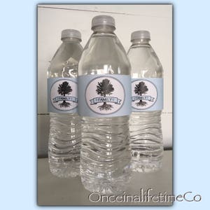 DIGITAL Family Reunion Water Bottle Labels Blue Family Tree and Roots