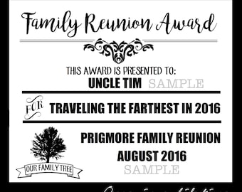 Digital Family Reunion Award pdf files EDITABLE Instant Download Certificate Includes 2 sizes