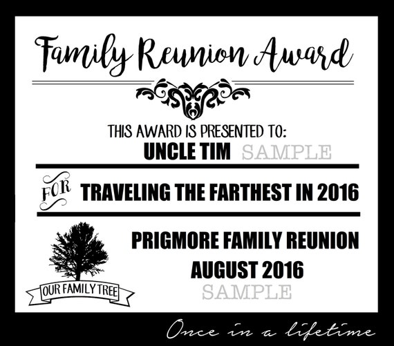Digital Family Reunion Award Pdf Files Editable Instant Download Certificate Includes 2 Sizes