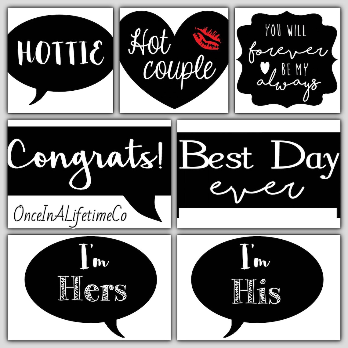 Set of 19 Wedding Photo Booth Props Digital Anniversary Signs PDF File
