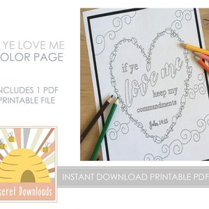 DIGITAL Color Sheet If Ye Love Me Keep My Commandments Bible Verse Scripture PDF Instant Download Coloring Page Church of Jesus Christ
