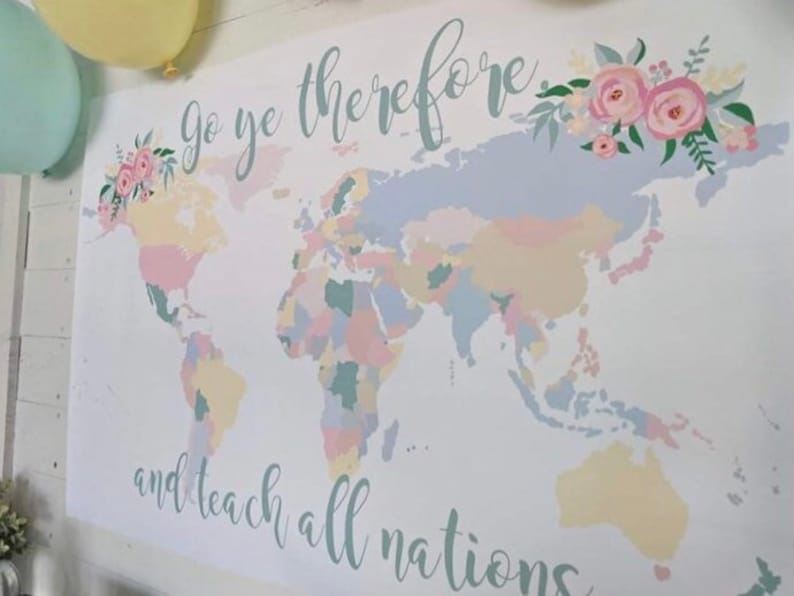 Printable DIGITAL Missionary Map Poster Banner Call Assignment Floral Instant Download PDF File ...