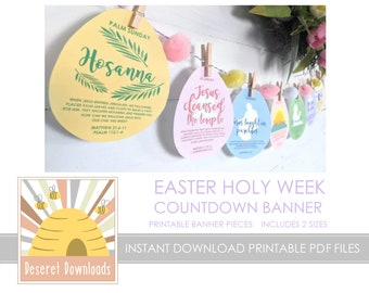 DIGITAL Easter Countdown Lesson Jesus' Last Week Resurrection Crucifixion 2 Sizes Banner Eggs Church Religious Christ Activity Advent Bible