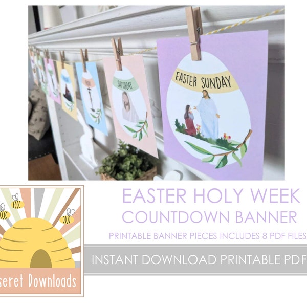 PRINTABLE Easter Countdown Banner Decoration Bible Jesus last week Christ Resurrection Atonement Holy Week Religious Scripture