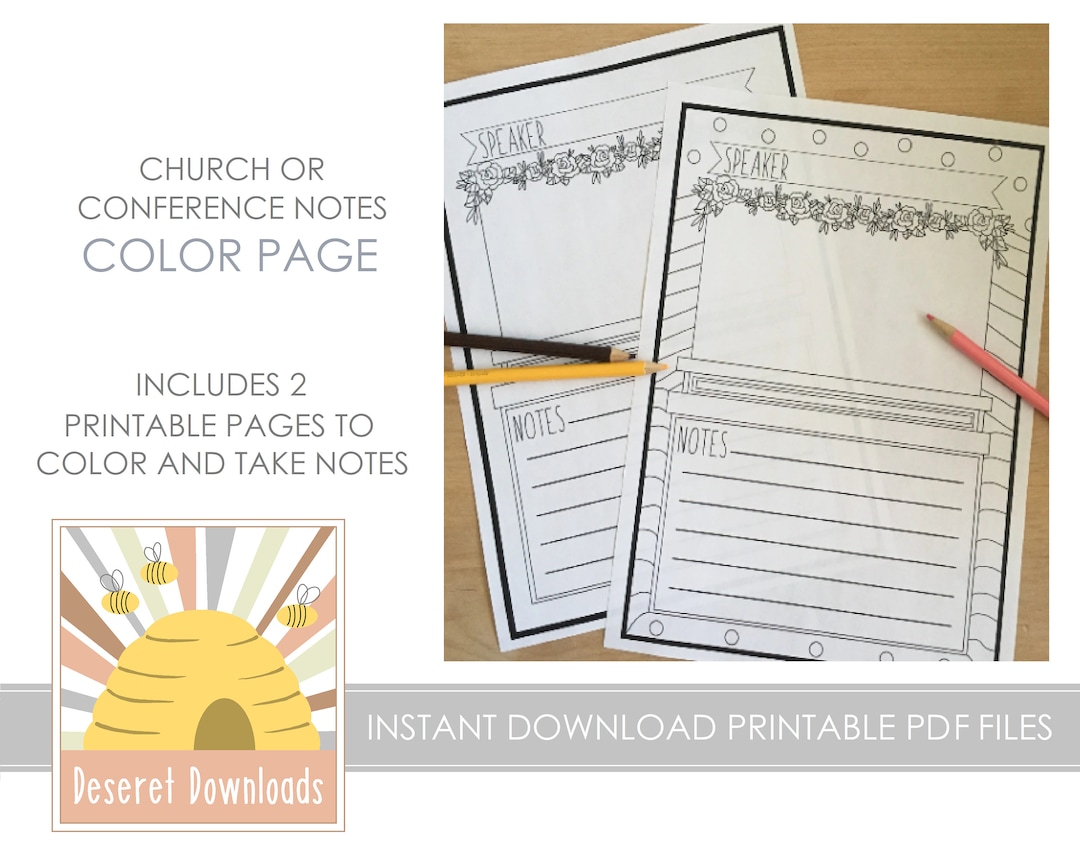 PRINTABLE Church Speaker Notes Color Page Instant Download Stake Ward ...