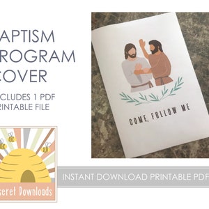 Página de capa do programa BATISMO para impressão Download instantâneo Cristão Venha e siga-me Jesus Cristo Igreja Religiosa dos Últimos Dias São João Batista