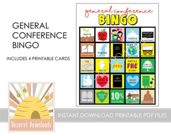 DIGITAL General Conference Bingo Game Activity Téléchargement instantané 4 cartes de bingo pdf incluses