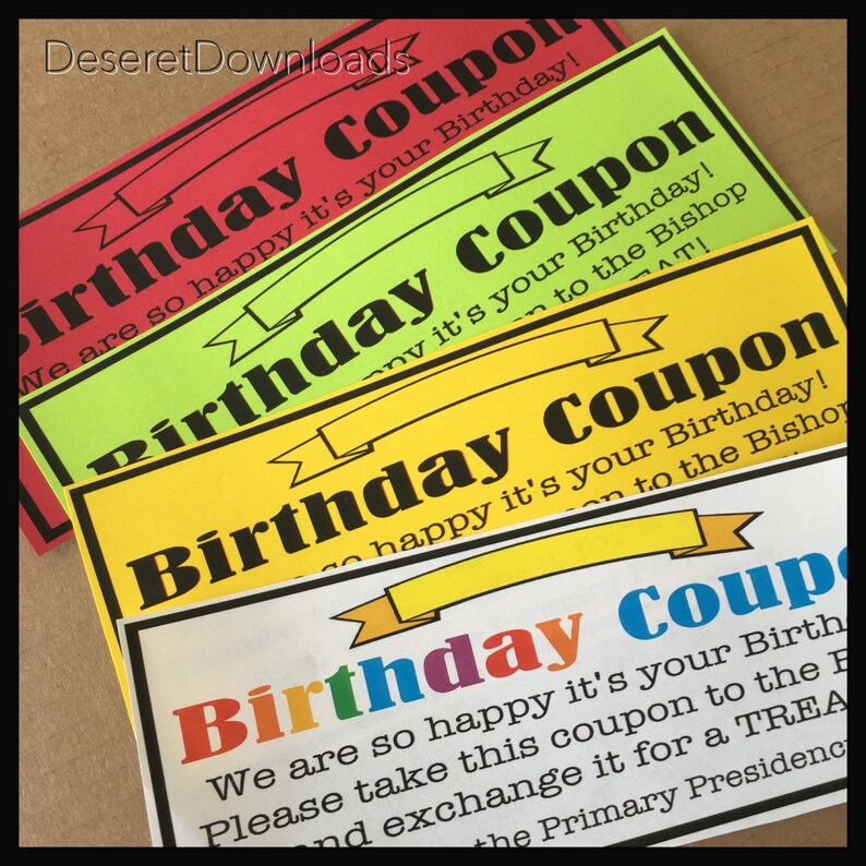 Digital Birthday Coupon Primary LDS Sharing Time Digital Etsy