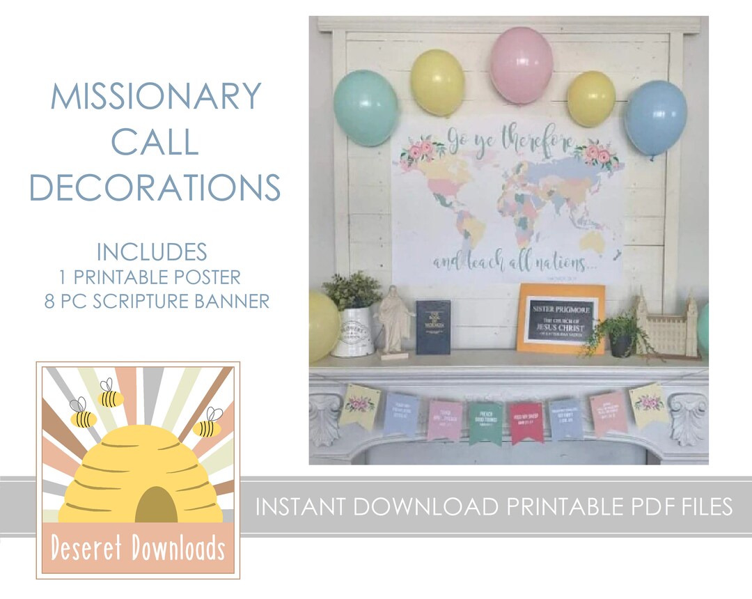 Printable DIGITAL Missionary Map Poster Banner Call Assignment Floral Instant Download PDF File ...