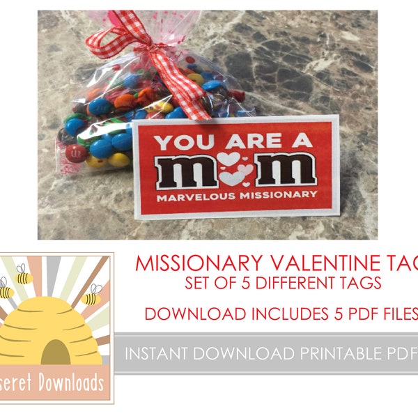 Printable Missionary Valentine Set of 5 Tags Instant Download PDF Treat Gift  Cute Church of Jesus Christ Latter Day Saints Scripture Love