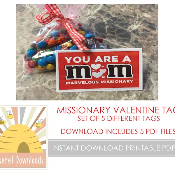 Imprimable Missionnaire Saint-Valentin Ensemble de 5 étiquettes Téléchargement instantané PDF Traiter Cadeau Mignon Église de Jésus-Christ Saints des Derniers Jours Écriture Amour