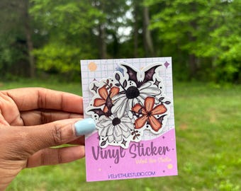 Floral Bats Vinyl Sticker, Waterproof Autumn Decal