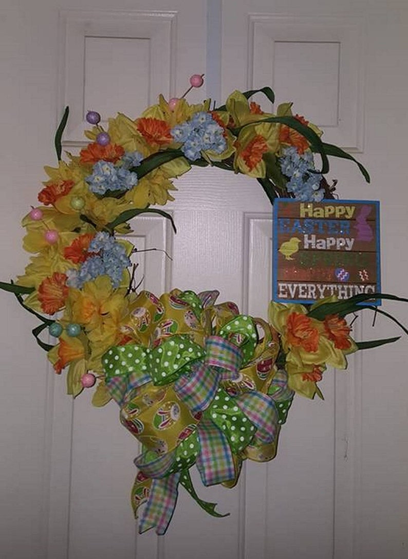 grapevine front door wreath door wreath floral door wreath Easter grapevine weath easter front door wreath orange and yellow wreath