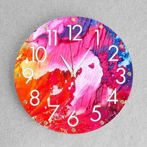 Vibrant 12-Inch Watercolor Wall Clock | Unique Acrylic Design | Perfect Gift for Mom, Large Colorful Wall Clock  | Chic Home Decor Gift