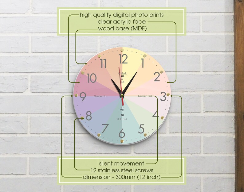 Telling Time Teaching Clock Kids Room, Simple Wall Clock Time Clock Educational Clock, Modern Clock, Perfect Educational Tool for Homeschool image 3