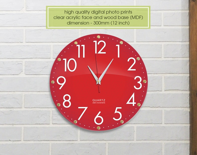 Red Colors Living Room Clock 12 Inch Modern Wall Clock Silent Etsy