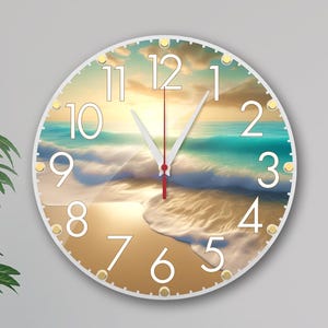 Sea Beach Wall Clock: 12" Acrylic Sunset Coastal Decor