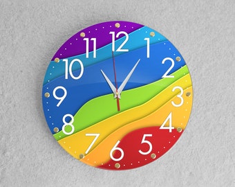 Colorful wall clock, colored waves, clock with numbers, unique gift, unique wall clock, large wall clock, silent clock, 12 inch modern clock