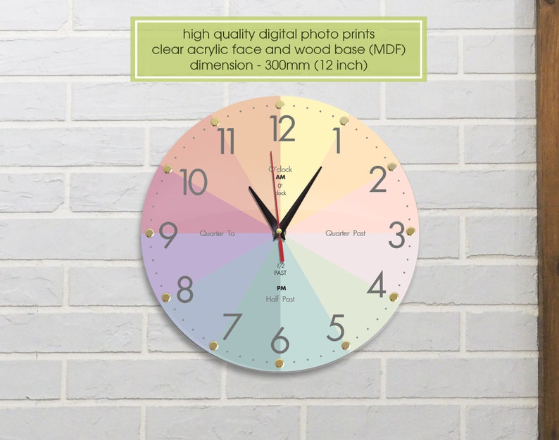 Telling Time Teaching Clock Kids Room, Simple Wall Clock Time Clock Educational Clock, Modern Clock, Perfect Educational Tool for Homeschool image 2