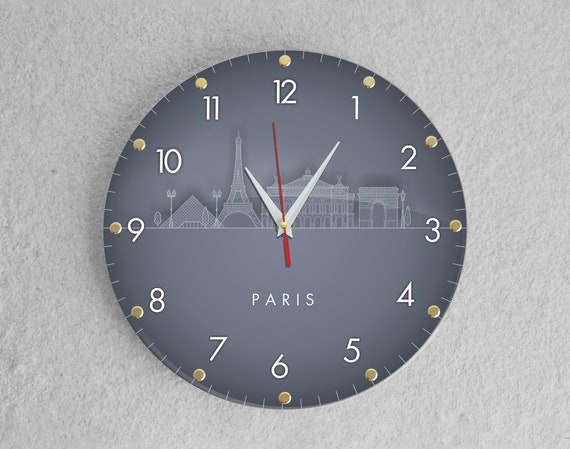 Reloj de pared con el horizonte de París: reloj silencioso de acrílico de  30 cm