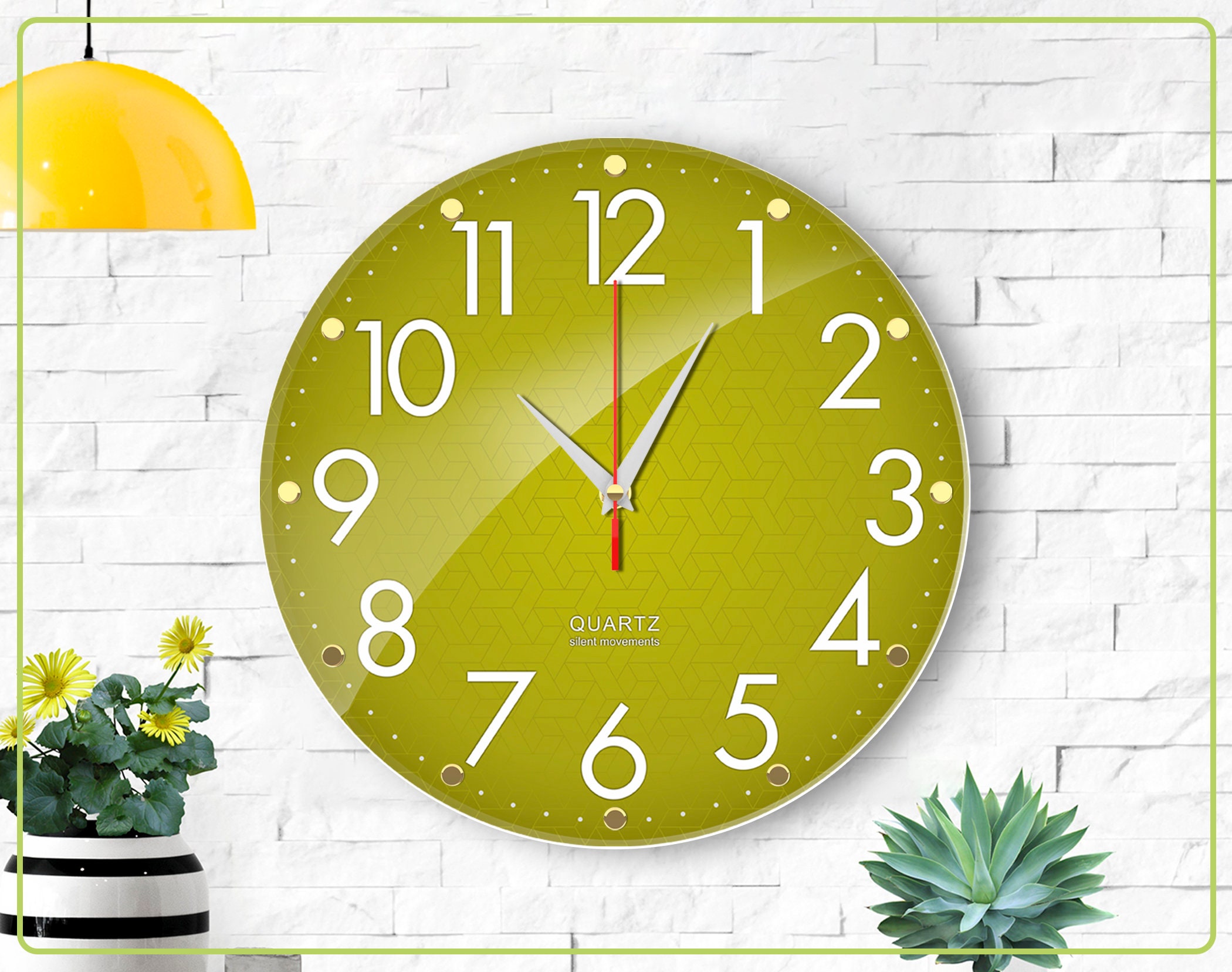 12 Inch Nonticking Wall Clock Silent Wall Clock Olive Green Etsy