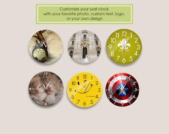 Custom Photo Wall Clock, Personalized Home Decor Clock, Unique Large Wall Clock with Your Text, Logo or Own Design