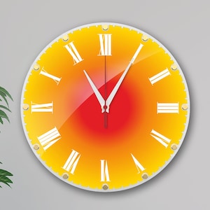 Sunset Round Wall Clock, Living Room Art, Non-Ticking 12 inch with numbers clock.