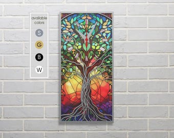 Stained Glass Tree of Life Clock: Silent Acrylic Wall Decor