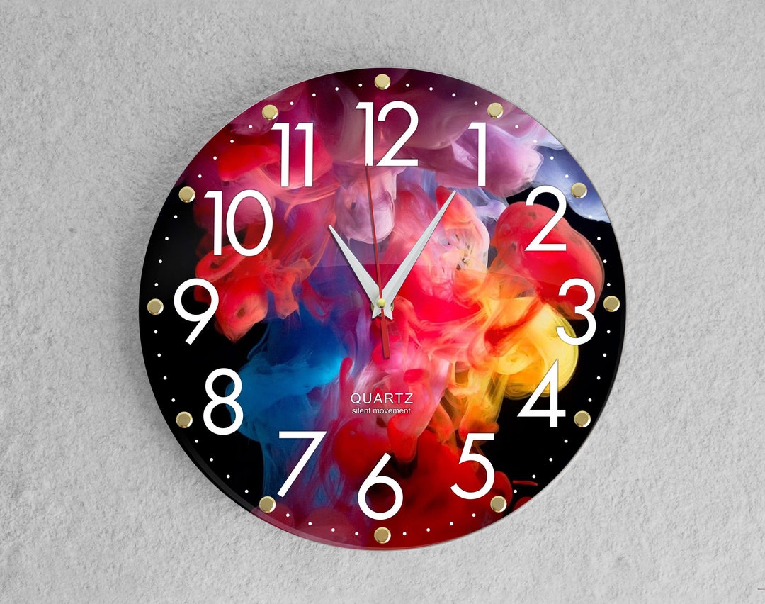 Colorful Wall Clock Colored Smoke, Clock With Numbers, Unique Gift ...