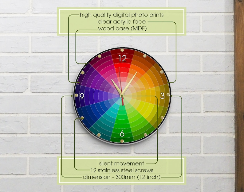 Color Well Clock Colorful Wall Clock, Color Wheel Clock, Acrylic Clock, Unique Gift ...
