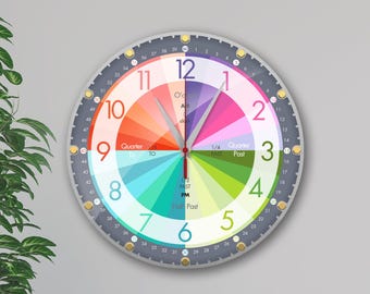 Lernspielzeug für Kinder zu Hause - Leicht zu lesen Kinder Wanduhr mit Lautlosem Uhrwerk Zifferblatt Zeit Dekor Uhr Dekor Analog Stumm 30 cm