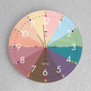 Simple Wall Clock, Teacher Wall Clock, Pastel Colors Clock, Color Wheel Wall Clock, Time Clock Educational, Educational Tool for Homeschool.