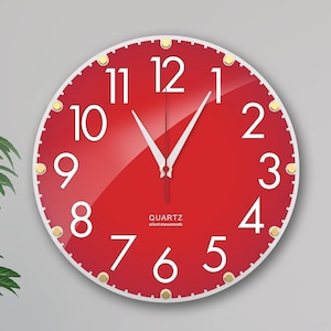 Red colors  living room clock, 12 Inch modern wall clock silent Non-Ticking quartz Sweep Decorative Battery Operated Wall Clocks for Home