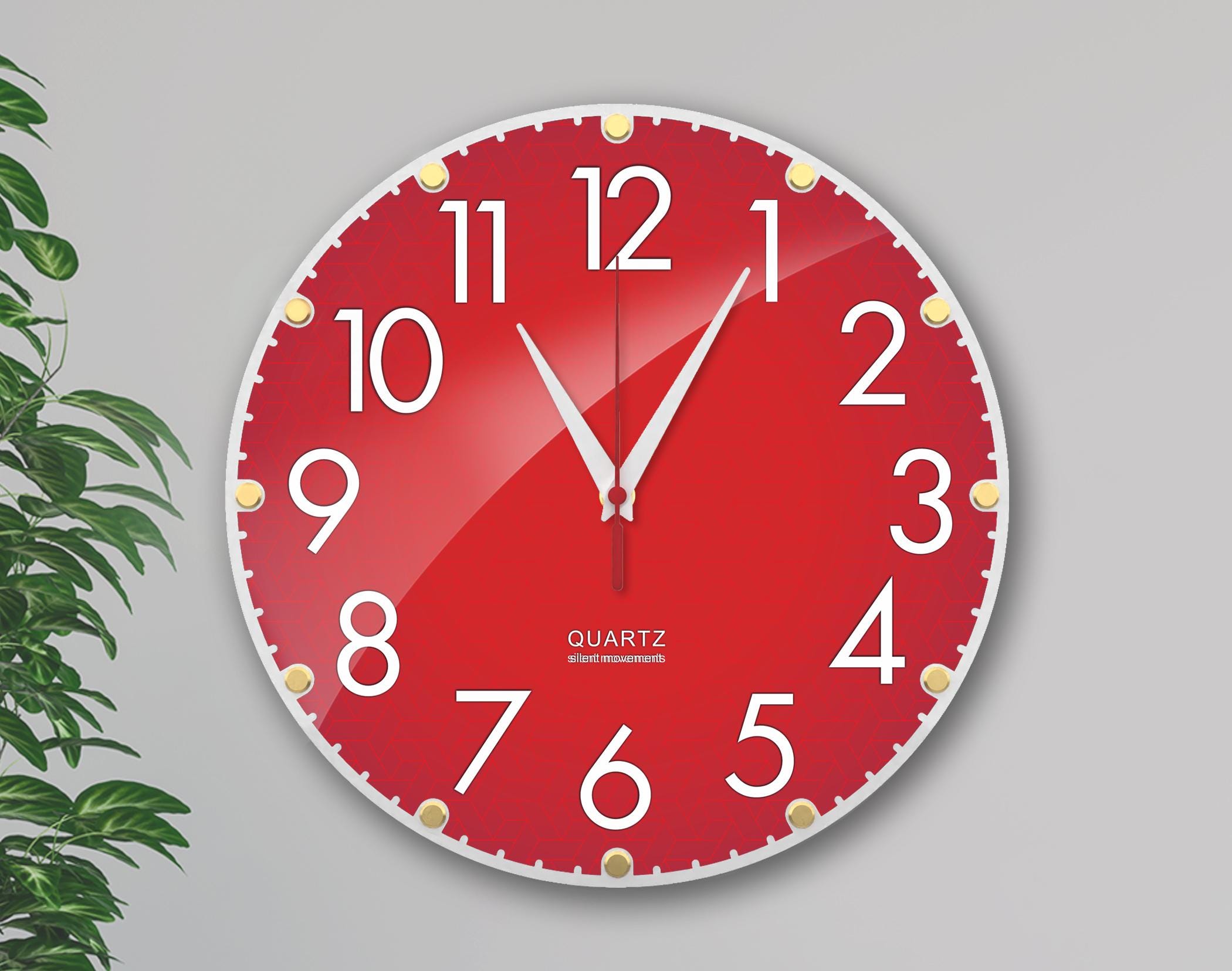 Red Colors Living Room Clock, 12 Inch Modern Wall Clock Silent Non ...