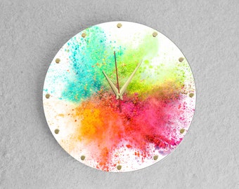 Happy holi gift, colorful wall clock, acrylic clock, unique gift, unique wall clock, large wall clock, silent clock, gift for her, 12 inch