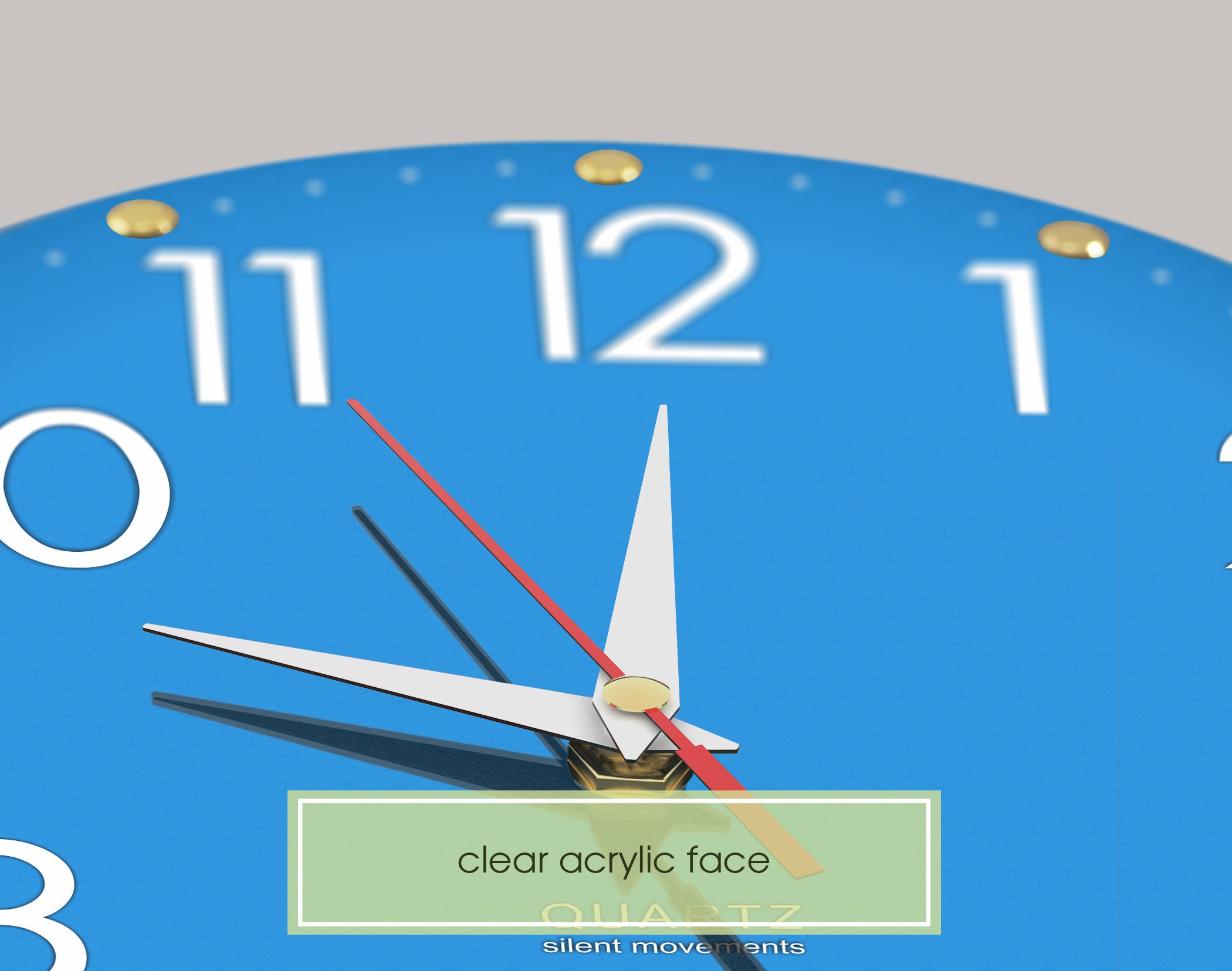 Blue Wall Clock With Numbers, Silent Non-ticking Modern Clock